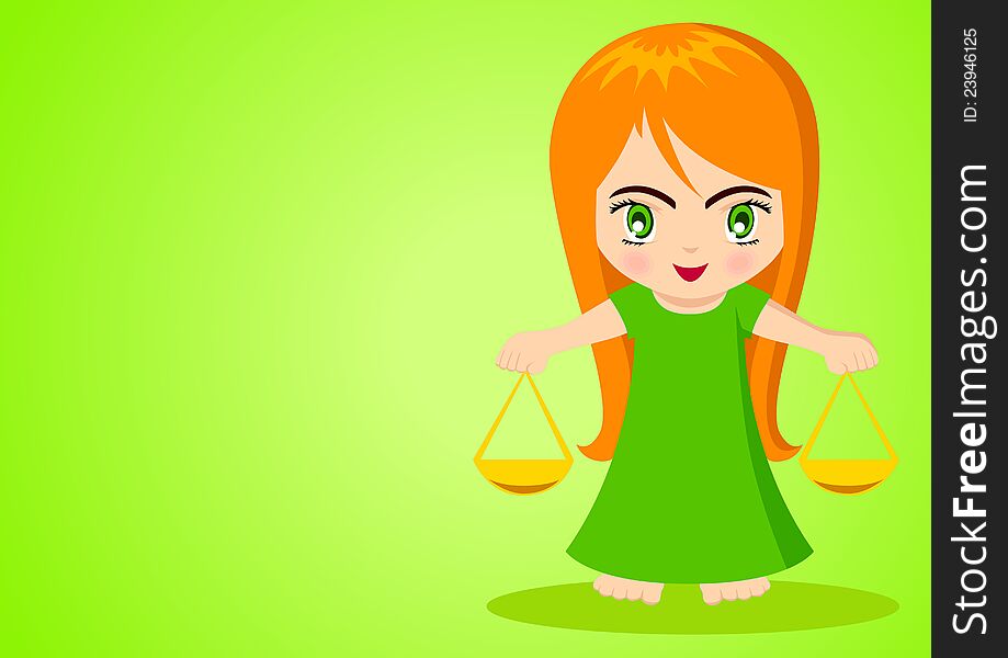 Cartoon illustration of Libra on green background