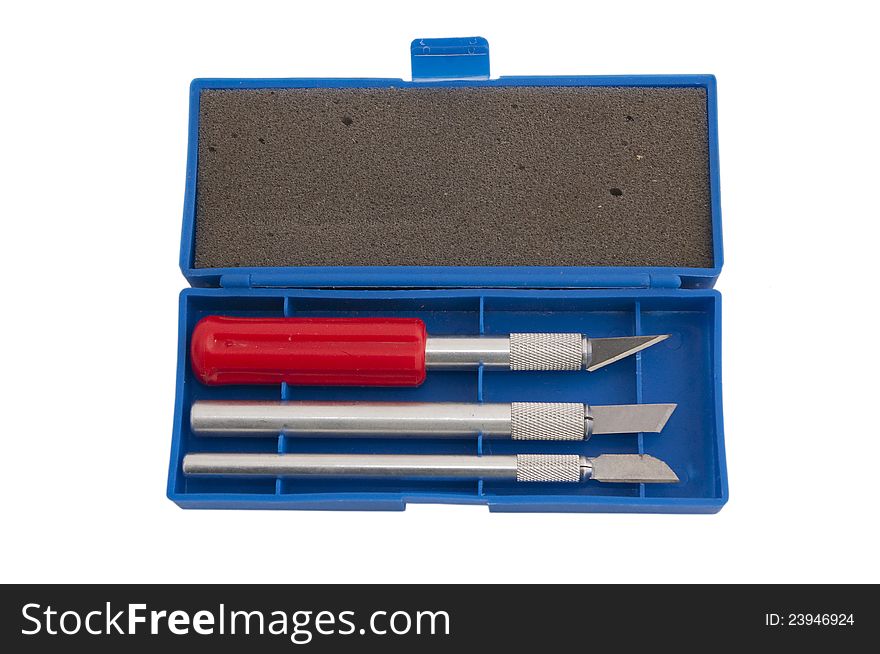 Set of three scalpels in a box