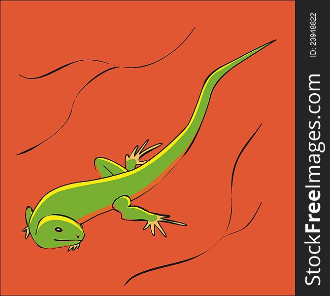 Green lizard in desert. Vector illustration