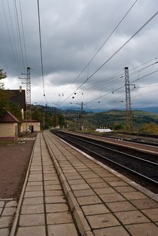 Railway Station In The Mountains Royalty Free Stock Photo