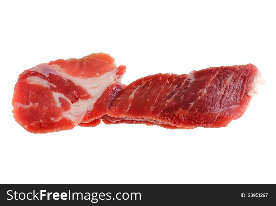 A fresh cut of pork : shoulder Buston butt steak isolated on a white background. A fresh cut of pork : shoulder Buston butt steak isolated on a white background