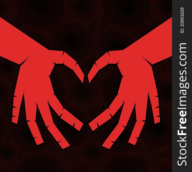 Hand like heart on seamless background.