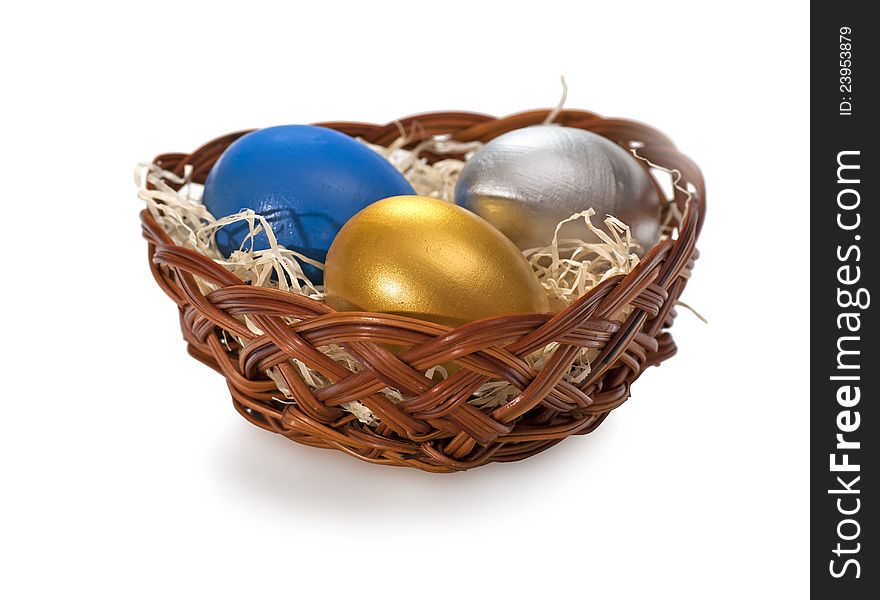 Three easter eggs in the basket. Three easter eggs in the basket