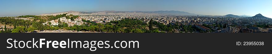 Giant panorama of Athens from Acropolis early morning