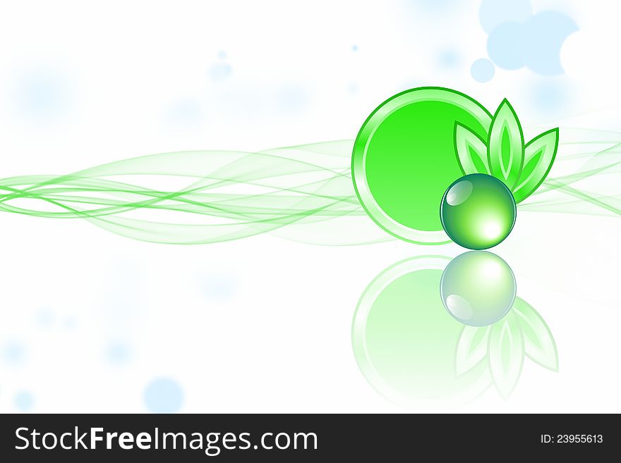 Abstract background with green leaves and drop