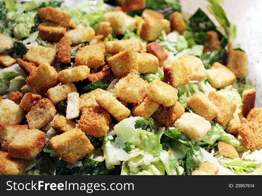 Croutons on a Salad prepared for Dinner