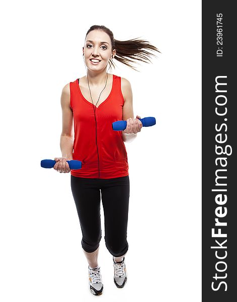 Young Fit Woman Exercising With Weights