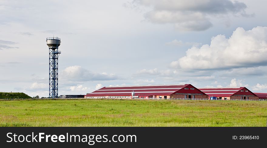 Modern buildings cattle farm. Agriculture in Belarus.