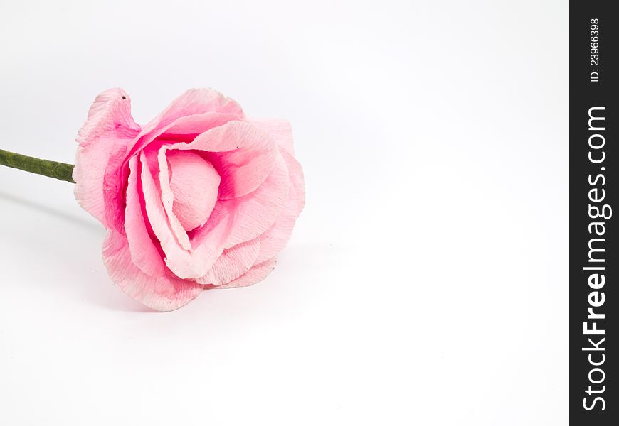 This is a pink Artificial flower on white background and it's have a shadow