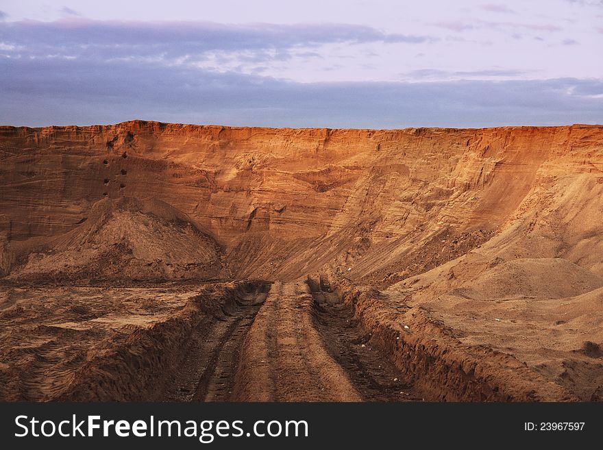 Dead-end road in sand quarry