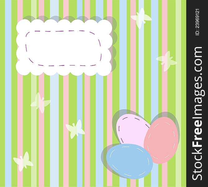 Simple easter pastel card on striped background