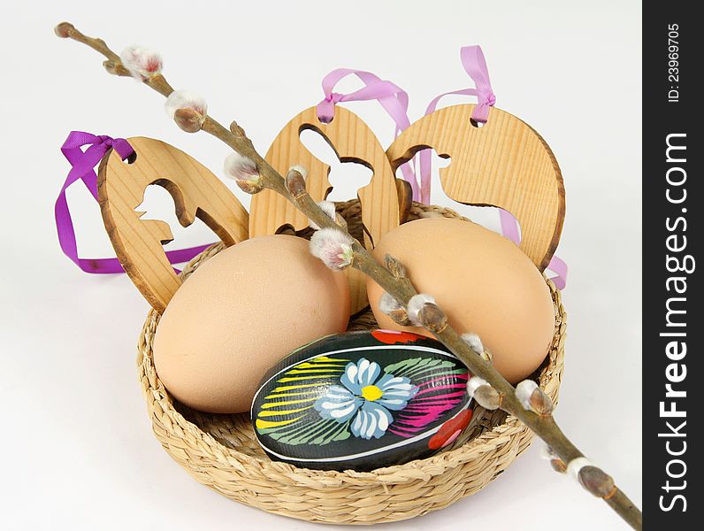 Easter eggs with easter decorations