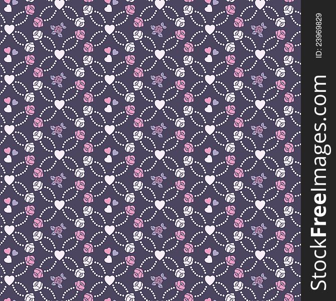 Cute vector seamless pattern with hearts and roses