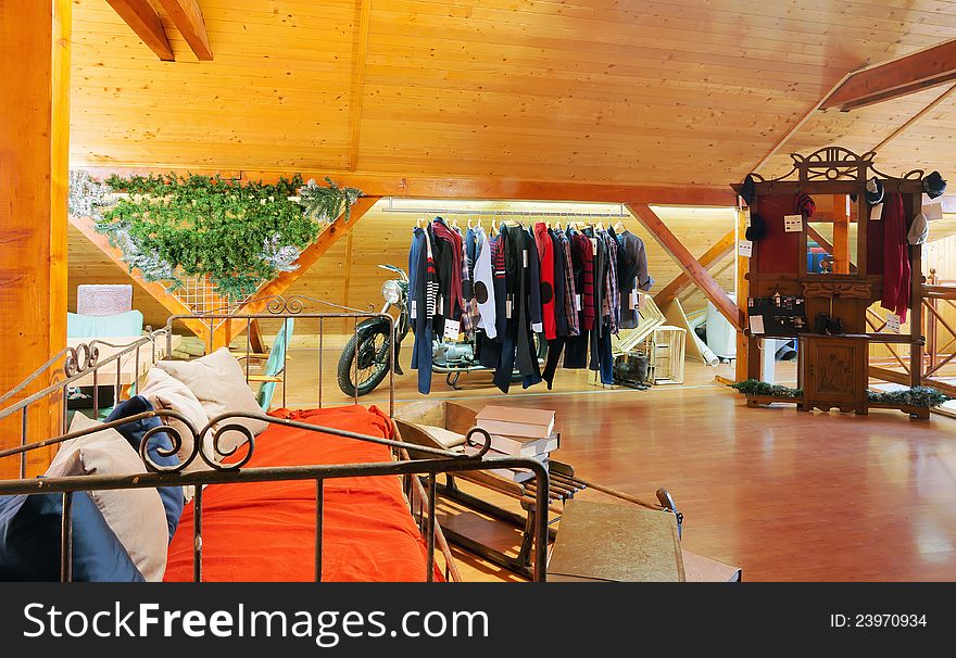 Interior of a clothing company, winter season concept. Interior of a clothing company, winter season concept.