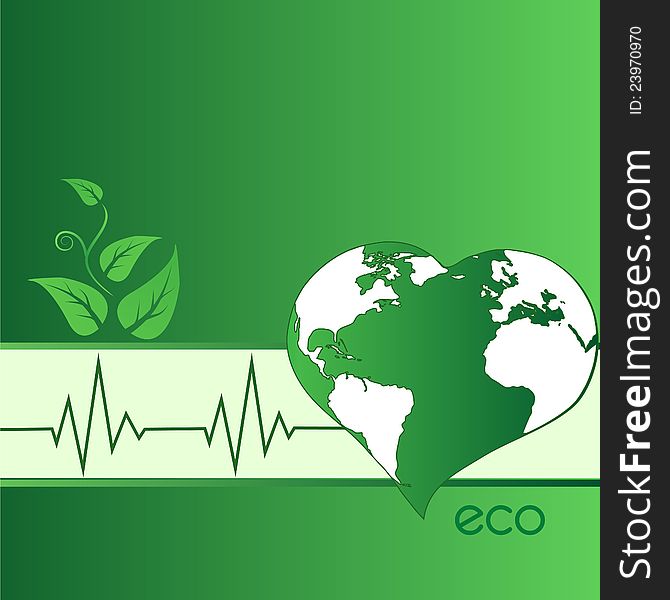 Vector illustration of eco green heart-shaped Earth