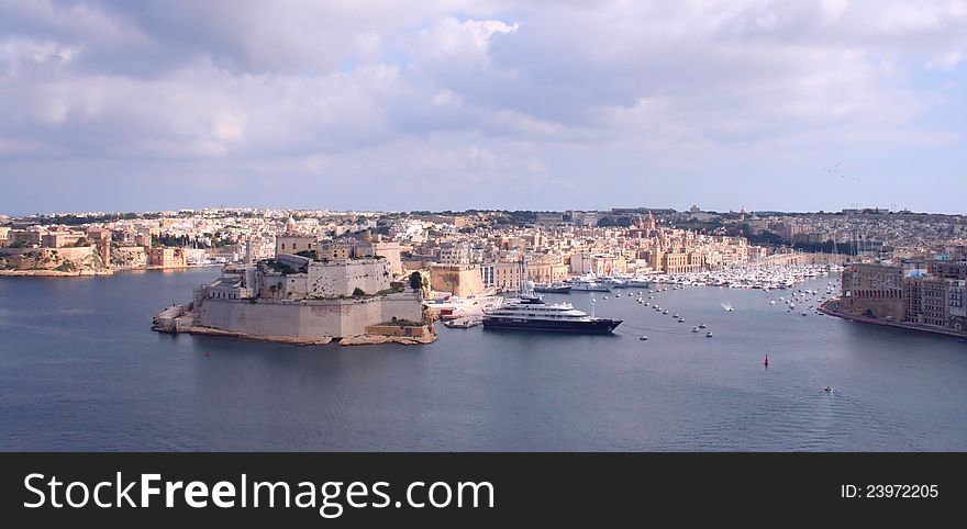 Grand harbour with city fortress and yacht marine - Valletta, Malta. Grand harbour with city fortress and yacht marine - Valletta, Malta