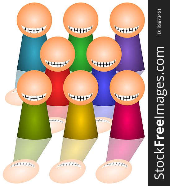 A group of smiling people in a symbolic and abstract illustration. A group of smiling people in a symbolic and abstract illustration