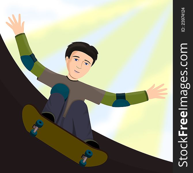 Illustration of a young man riding a skateboard. Illustration of a young man riding a skateboard