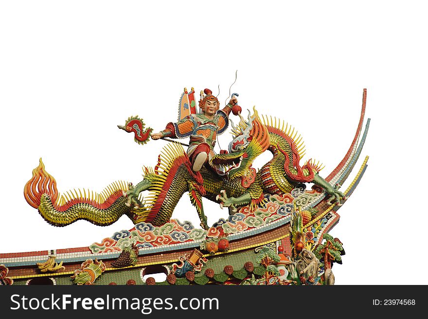 Chinese Dragon God Sculpture On White Background