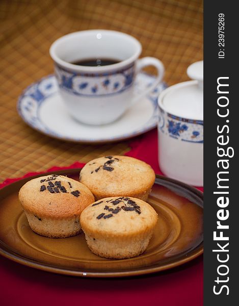 Delicius Muffins with coffee and decoration