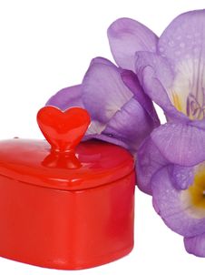Chest Heart And Purple Freesia Stock Photography
