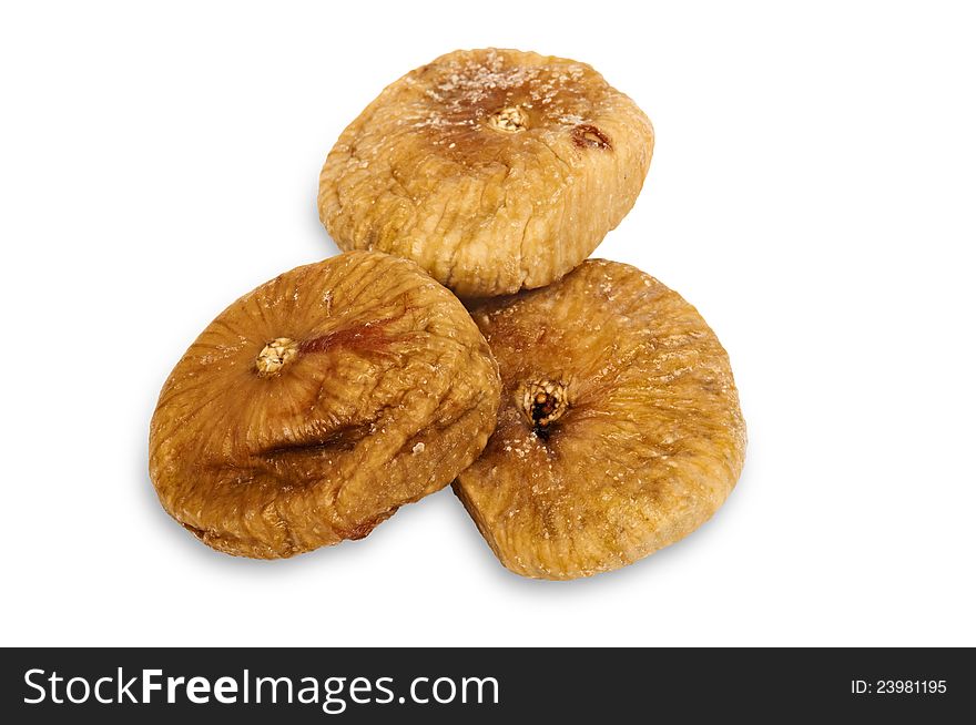 Dried figs isolated on white background with light shadow.