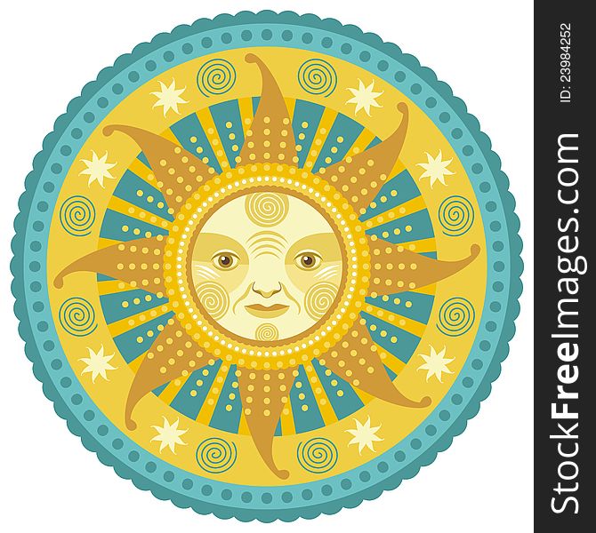 Concentric decorative illustration of the sun and daylight. Concentric decorative illustration of the sun and daylight