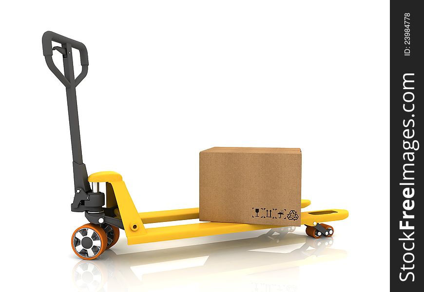 Cardboard Boxes on Pallet Truck  on White