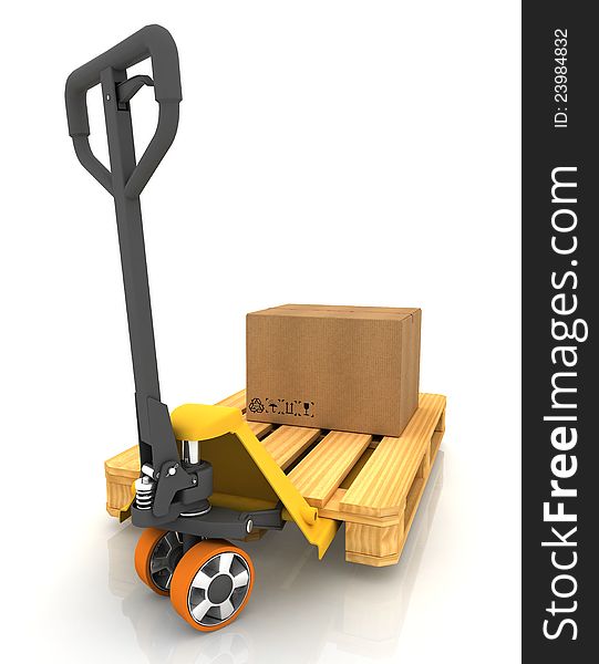 Cardboard Boxes on Pallet Truck  on White