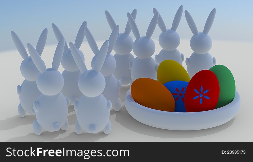 Easter rabbits with easter eggs. Easter rabbits with easter eggs.
