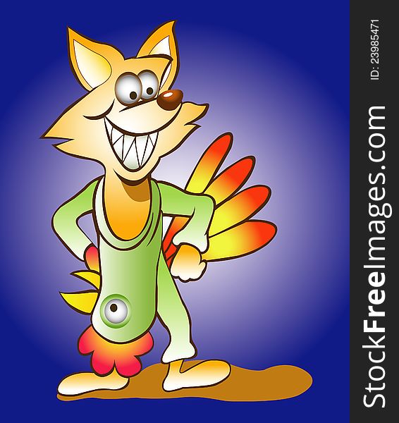 Funny fox cartoon character in costume