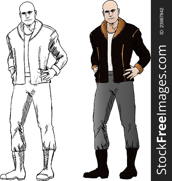 A bold man illustration in comic style, lineart and colored. A bold man illustration in comic style, lineart and colored