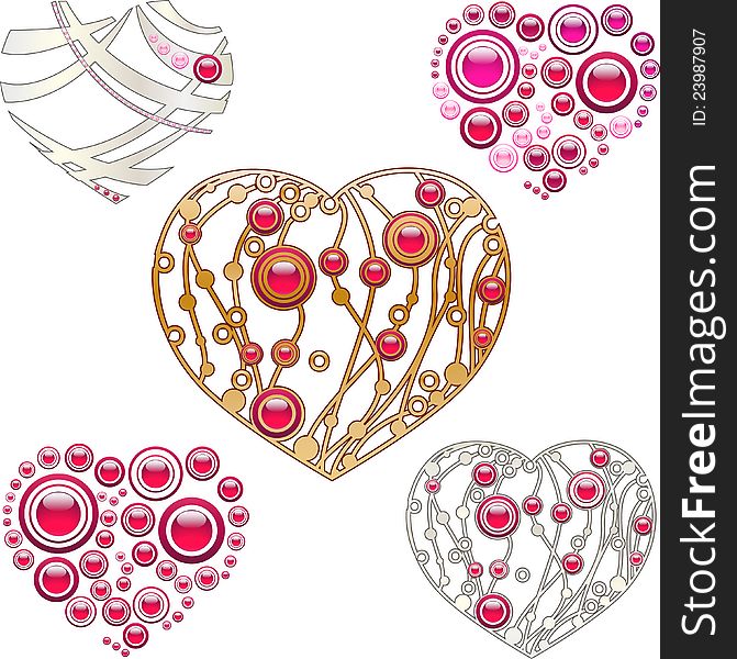 Set of jewelry designed hearts. Set of jewelry designed hearts