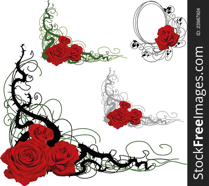 Set of floral design elements with roses. Set of floral design elements with roses