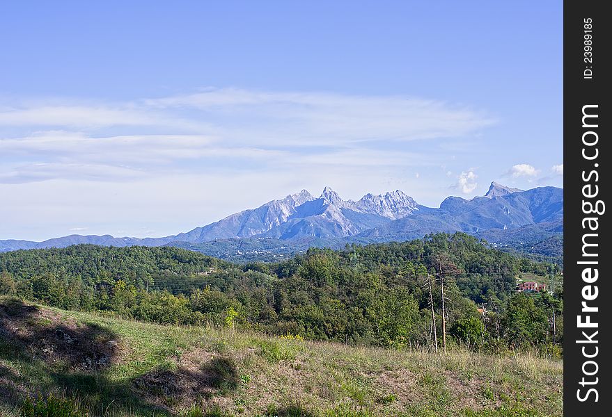 View of apuan alps from a little village near la spezia
