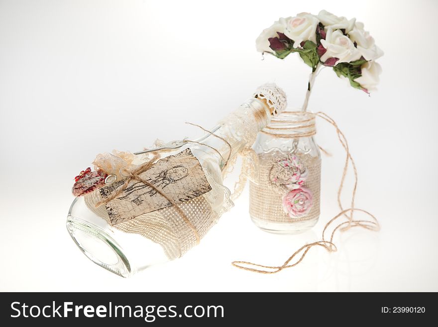 Bouquets and bottles on a white background.