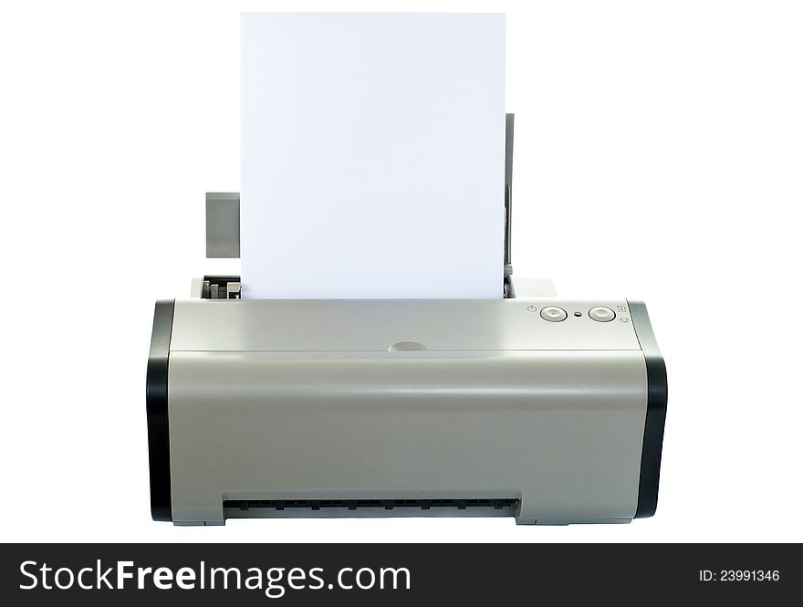 Printer on Isolated White Background