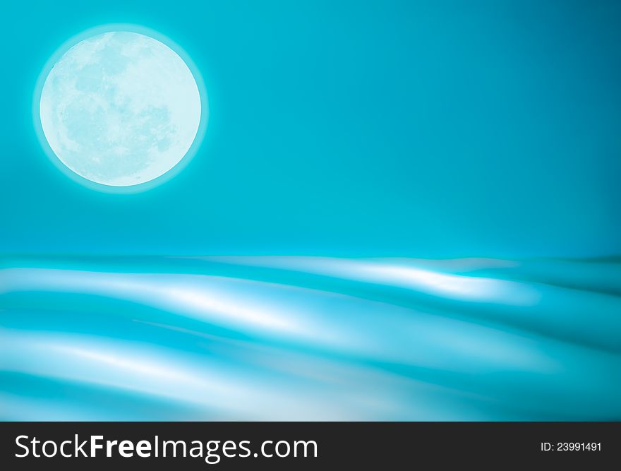 Abstract Teal Ocean with Full Moon