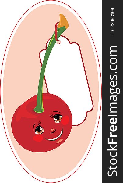 Smiling Cartoon Cherry With Tag