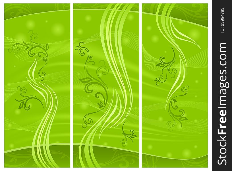 Background with lines in green, floral decoration, illustration. Background with lines in green, floral decoration, illustration