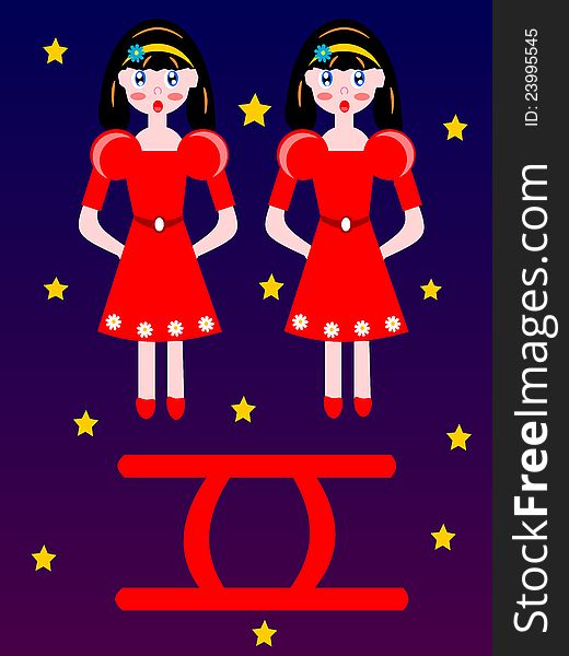 Gemini zodiac star sign on stars background