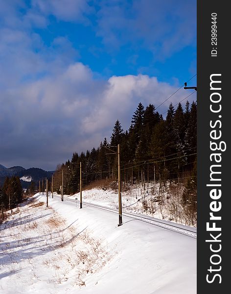 Railway in Carpathian mountains in the winter. Railway in Carpathian mountains in the winter