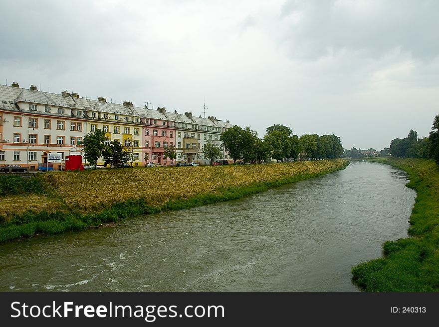 Houses by river in europe