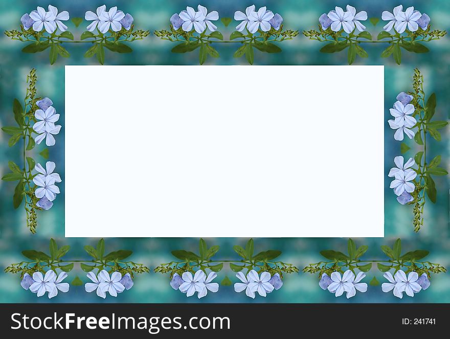 Frame with pale blue flowers on a greenish background. Frame with pale blue flowers on a greenish background