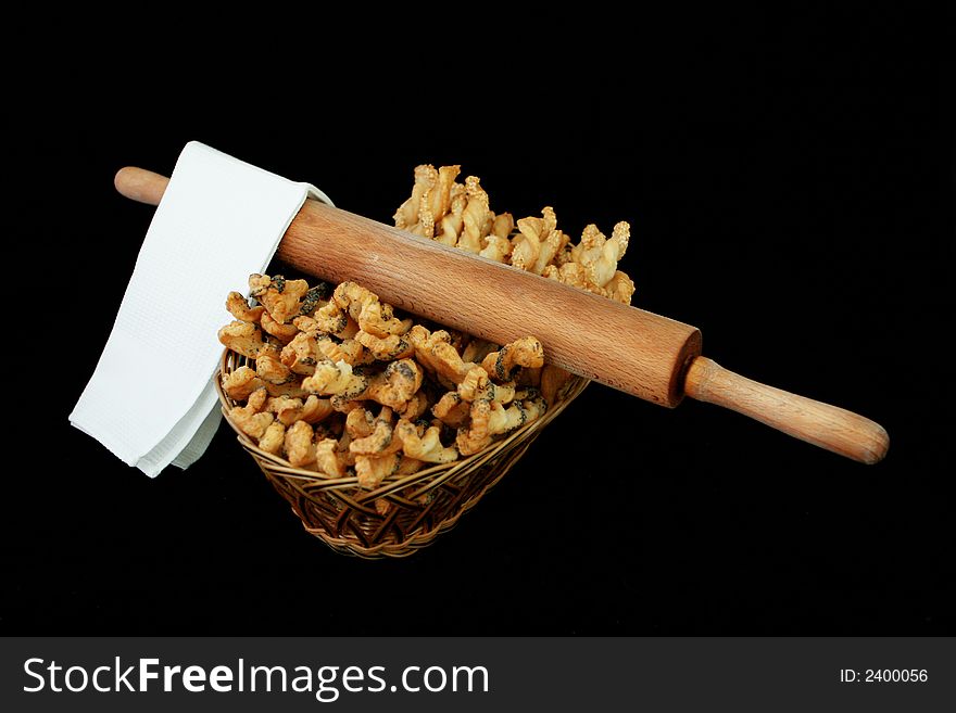 A lot of food in a basket. A lot of food in a basket