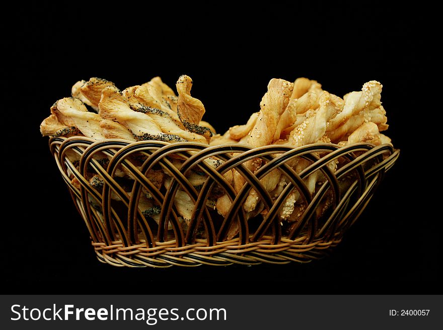 A lot of food in a basket. A lot of food in a basket