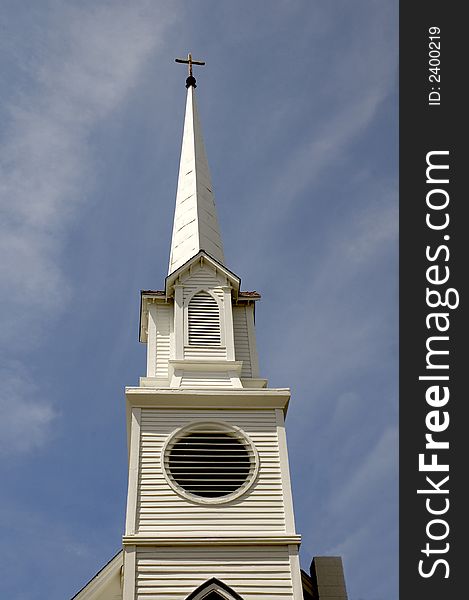 Small cute white church in Carson City, Nevada with steeple. Small cute white church in Carson City, Nevada with steeple