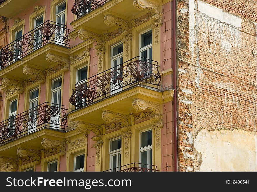 Image of old building with balconies.