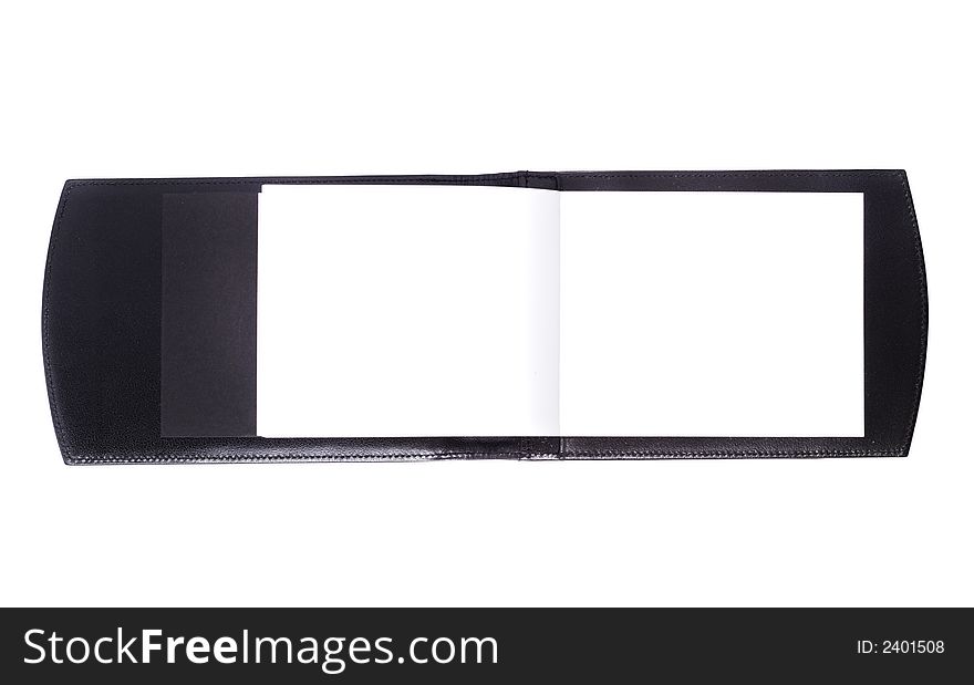 Black leather notepad isolated over white background. Black leather notepad isolated over white background