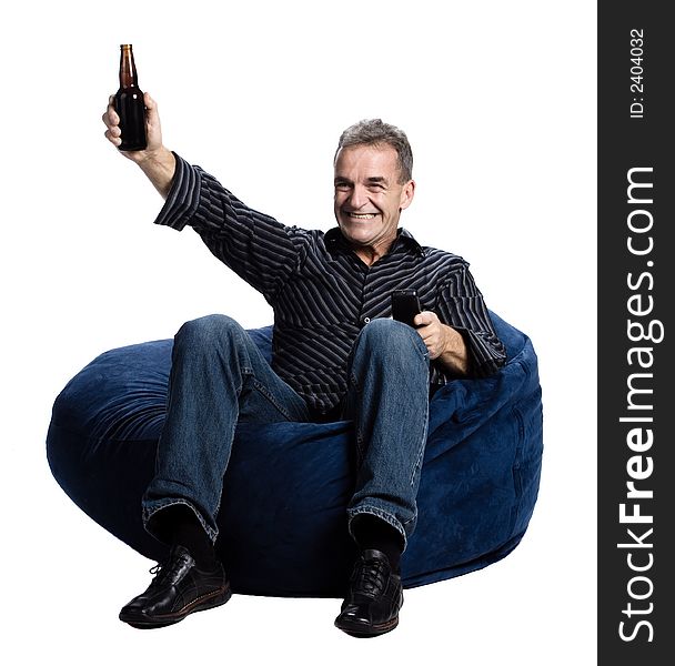 Man Watching Tv With A Beer